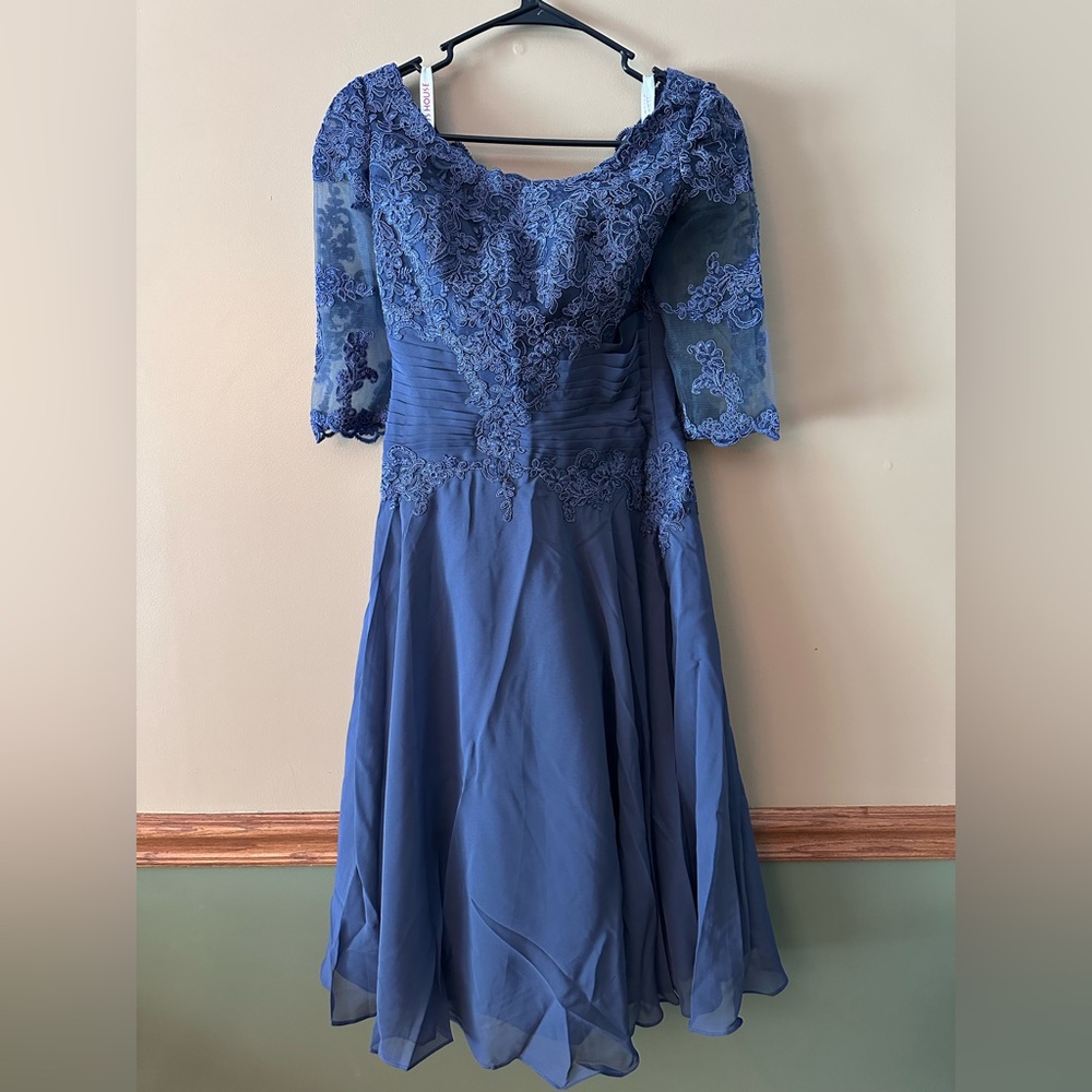 JJs House Blue Lace A-Line Long Sleeve Dress mother of bride dress